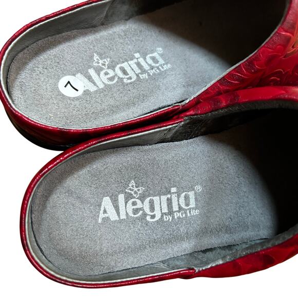 Alegria red embossed leather clogs comfort platform slip on shoes US size 7M - Picture 7 of 11